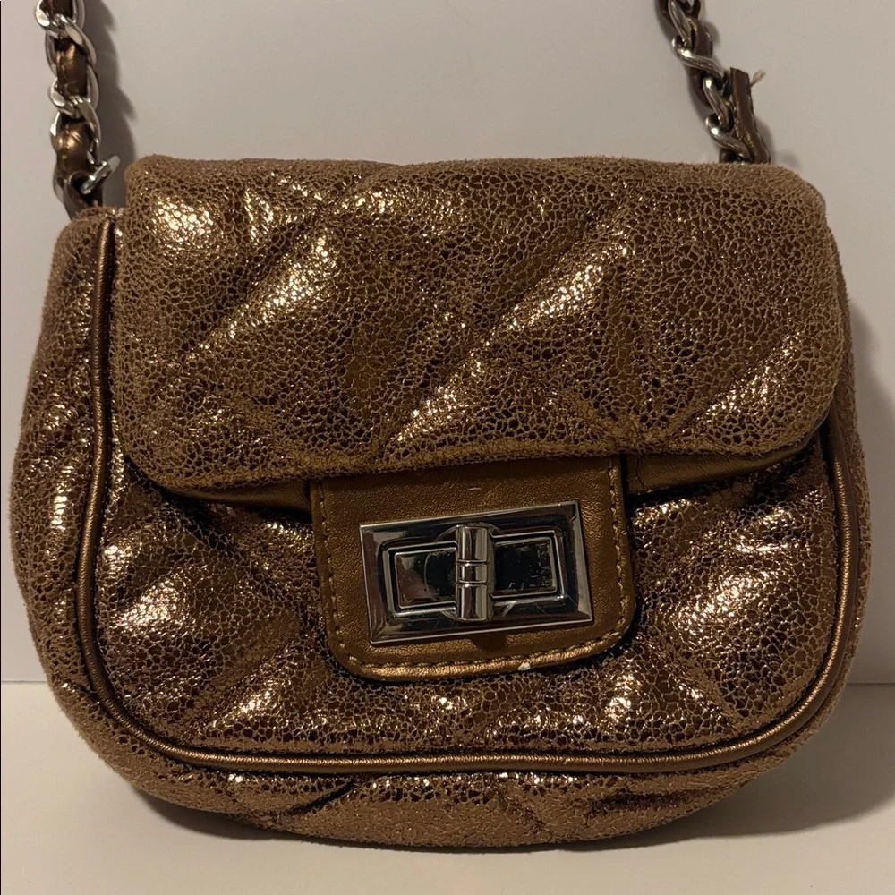 BCBGeneration Bronze Quilted Crossbody With Chain Woven Strap